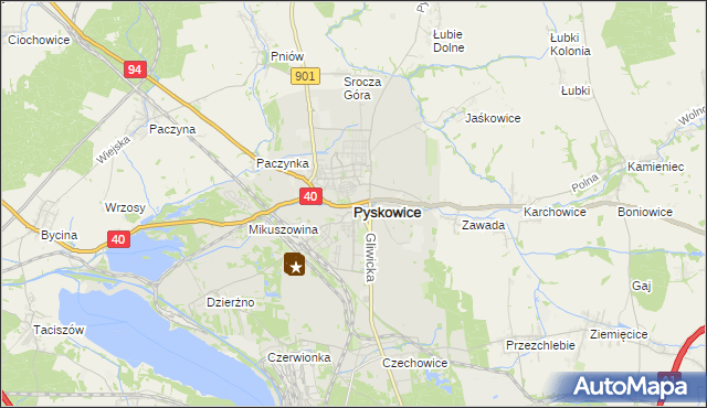 mapa Pyskowice powiat gliwicki, Pyskowice powiat gliwicki na mapie Targeo