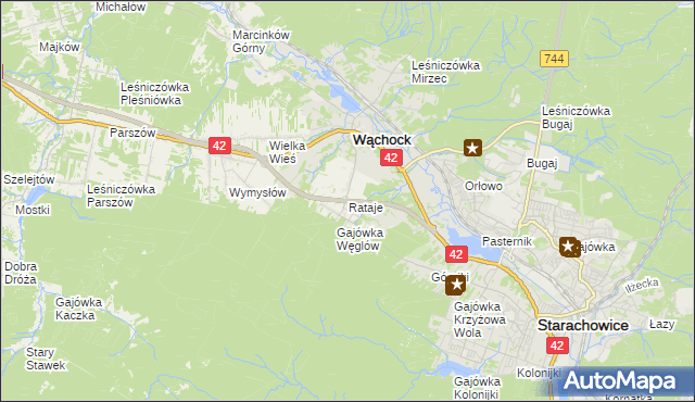 mapa Rataje gmina Wąchock, Rataje gmina Wąchock na mapie Targeo