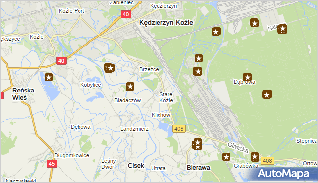 mapa Stare Koźle, Stare Koźle na mapie Targeo