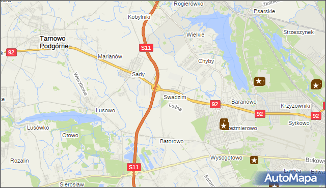 mapa Swadzim gmina Tarnowo Podgórne, Swadzim gmina Tarnowo Podgórne na mapie Targeo