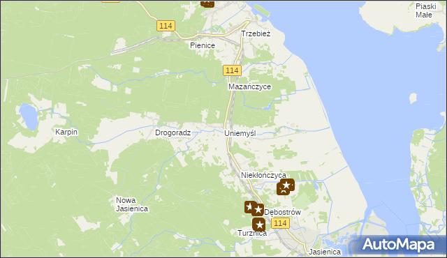 mapa Uniemyśl gmina Police, Uniemyśl gmina Police na mapie Targeo