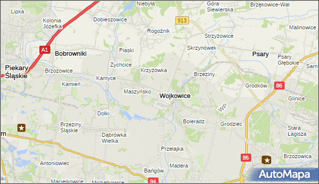 mapa Wojkowice powiat będziński, Wojkowice powiat będziński na mapie Targeo