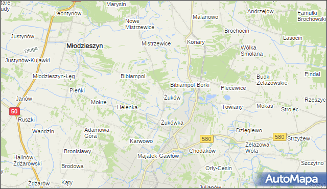 mapa Żuków gmina Sochaczew, Żuków gmina Sochaczew na mapie Targeo