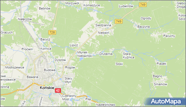 mapa Czysta gmina Końskie, Czysta gmina Końskie na mapie Targeo