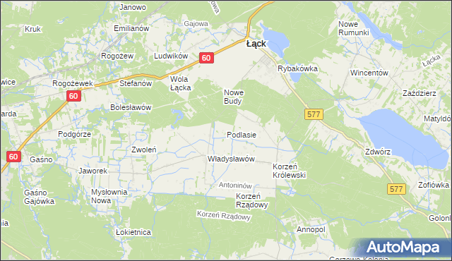 mapa Podlasie gmina Łąck, Podlasie gmina Łąck na mapie Targeo