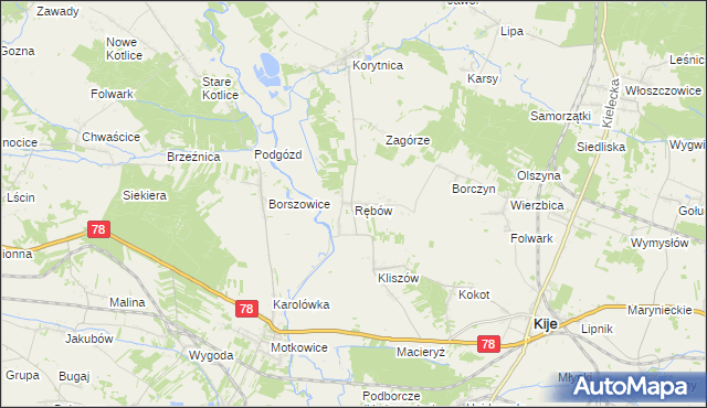 mapa Rębów gmina Kije, Rębów gmina Kije na mapie Targeo