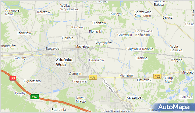 mapa Biały Ług gmina Zduńska Wola, Biały Ług gmina Zduńska Wola na mapie Targeo