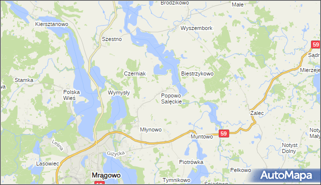 mapa Popowo Salęckie, Popowo Salęckie na mapie Targeo