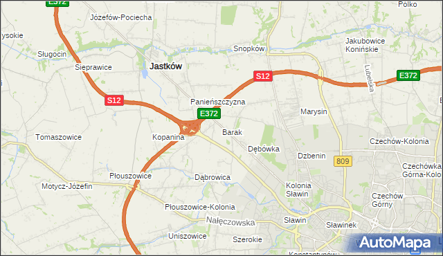 mapa Barak gmina Jastków, Barak gmina Jastków na mapie Targeo