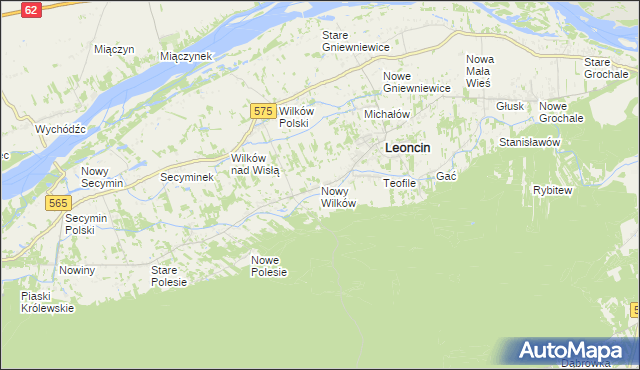 mapa Nowy Wilków gmina Leoncin, Nowy Wilków gmina Leoncin na mapie Targeo