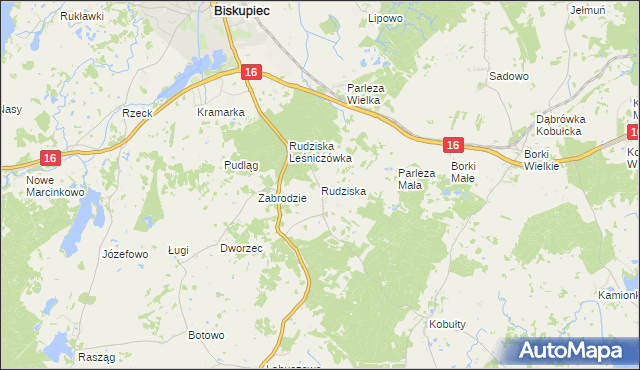 mapa Rudziska gmina Biskupiec, Rudziska gmina Biskupiec na mapie Targeo