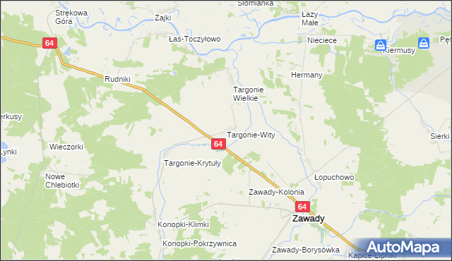 mapa Targonie-Wity, Targonie-Wity na mapie Targeo