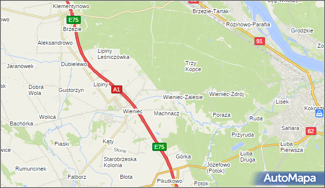 mapa Wieniec-Zalesie, Wieniec-Zalesie na mapie Targeo