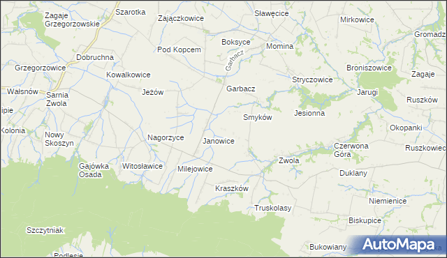 mapa Worowice gmina Waśniów, Worowice gmina Waśniów na mapie Targeo