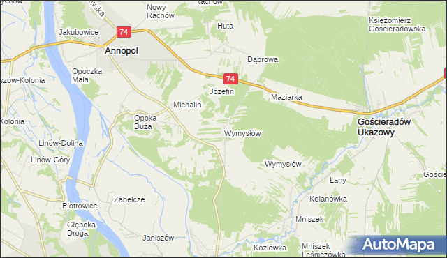 mapa Wymysłów gmina Annopol, Wymysłów gmina Annopol na mapie Targeo