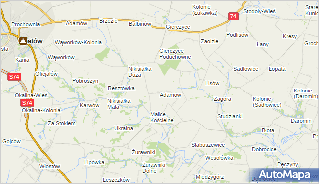 mapa Adamów gmina Lipnik, Adamów gmina Lipnik na mapie Targeo