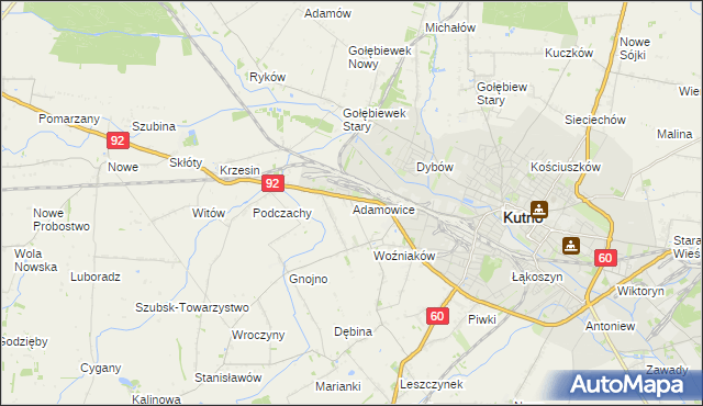 mapa Adamowice gmina Kutno, Adamowice gmina Kutno na mapie Targeo