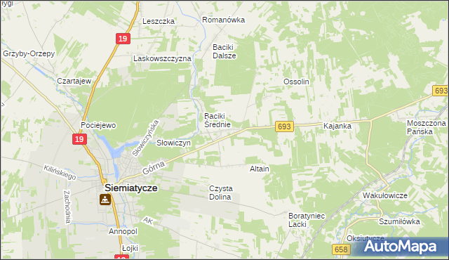 mapa Baciki Bliższe, Baciki Bliższe na mapie Targeo