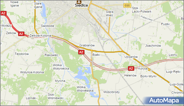 mapa Białki gmina Siedlce, Białki gmina Siedlce na mapie Targeo