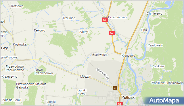 mapa Białowieża gmina Pułtusk, Białowieża gmina Pułtusk na mapie Targeo