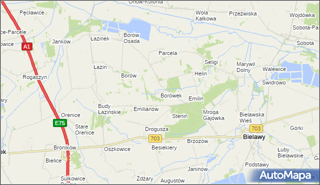 mapa Borówek gmina Bielawy, Borówek gmina Bielawy na mapie Targeo