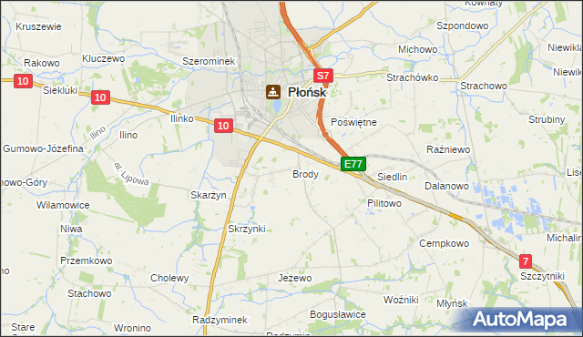 mapa Brody gmina Płońsk, Brody gmina Płońsk na mapie Targeo