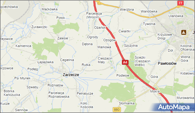 mapa Cieszacin Mały, Cieszacin Mały na mapie Targeo