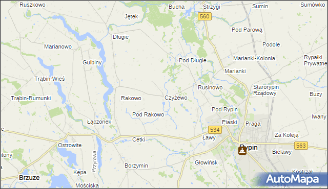 mapa Czyżewo gmina Rypin, Czyżewo gmina Rypin na mapie Targeo