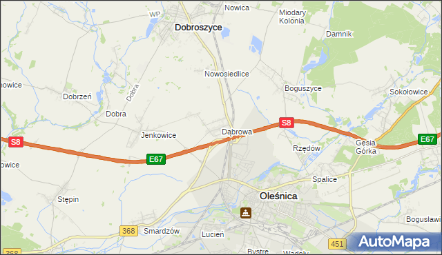 mapa Dąbrowa gmina Oleśnica, Dąbrowa gmina Oleśnica na mapie Targeo