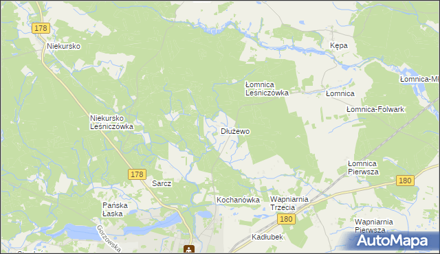 mapa Dłużewo gmina Trzcianka, Dłużewo gmina Trzcianka na mapie Targeo
