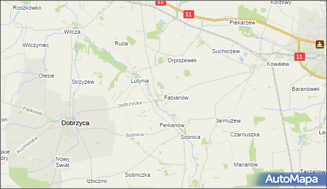 mapa Fabianów gmina Dobrzyca, Fabianów gmina Dobrzyca na mapie Targeo