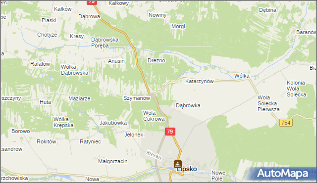 mapa Gołębiów gmina Lipsko, Gołębiów gmina Lipsko na mapie Targeo