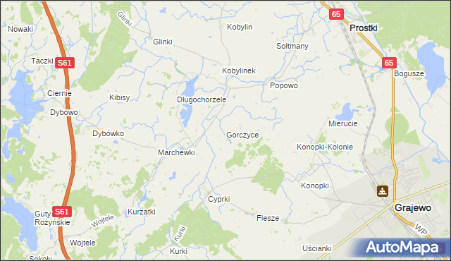 mapa Gorczyce gmina Prostki, Gorczyce gmina Prostki na mapie Targeo