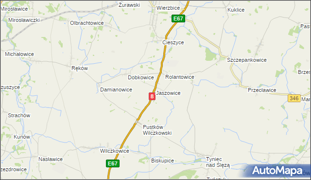 mapa Jaszowice gmina Kobierzyce, Jaszowice gmina Kobierzyce na mapie Targeo