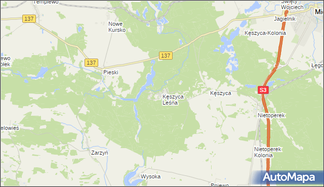 mapa Kęszyca Leśna, Kęszyca Leśna na mapie Targeo