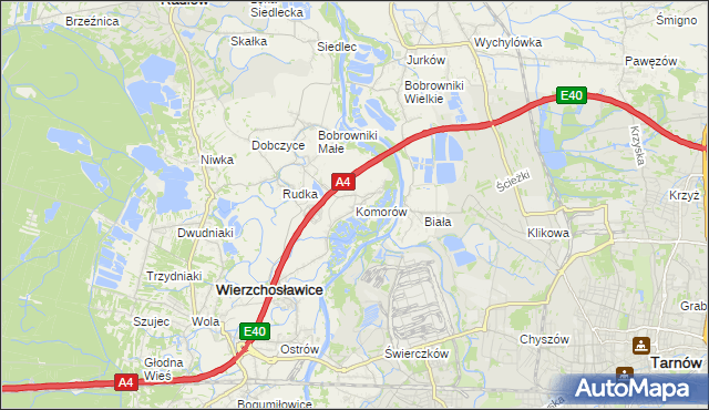 mapa Komorów gmina Wierzchosławice, Komorów gmina Wierzchosławice na mapie Targeo