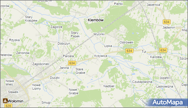 mapa Krzywica gmina Klembów, Krzywica gmina Klembów na mapie Targeo