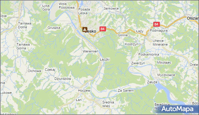 mapa Łączki gmina Lesko, Łączki gmina Lesko na mapie Targeo