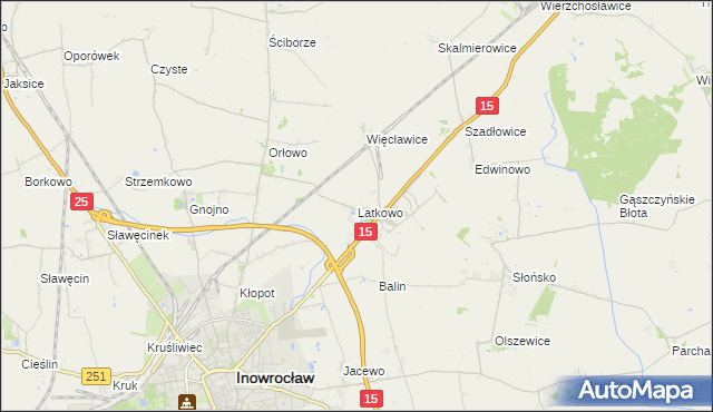 mapa Latkowo gmina Inowrocław, Latkowo gmina Inowrocław na mapie Targeo