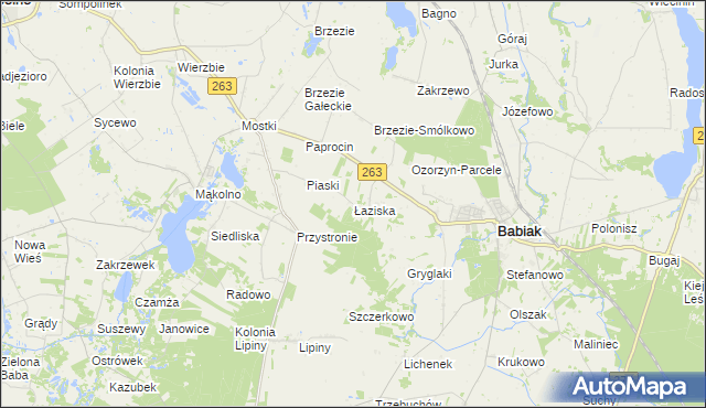 mapa Łaziska gmina Babiak, Łaziska gmina Babiak na mapie Targeo