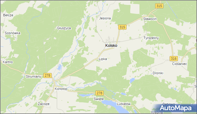 mapa Lipka gmina Kolsko, Lipka gmina Kolsko na mapie Targeo