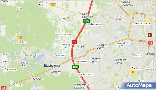 mapa Łojki gmina Blachownia, Łojki gmina Blachownia na mapie Targeo