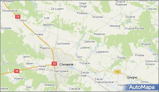 mapa Lubania gmina Chmielnik, Lubania gmina Chmielnik na mapie Targeo