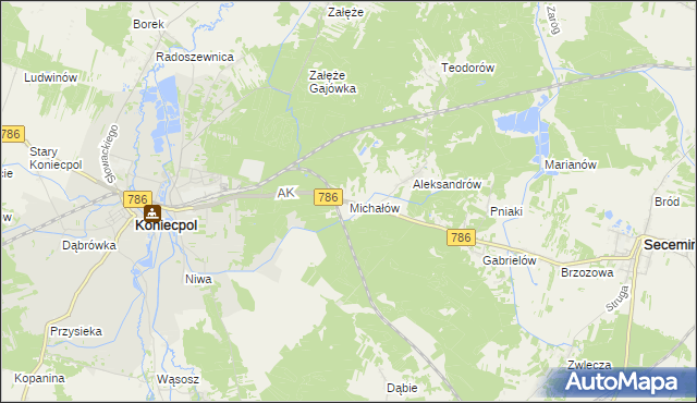 mapa Michałów gmina Koniecpol, Michałów gmina Koniecpol na mapie Targeo