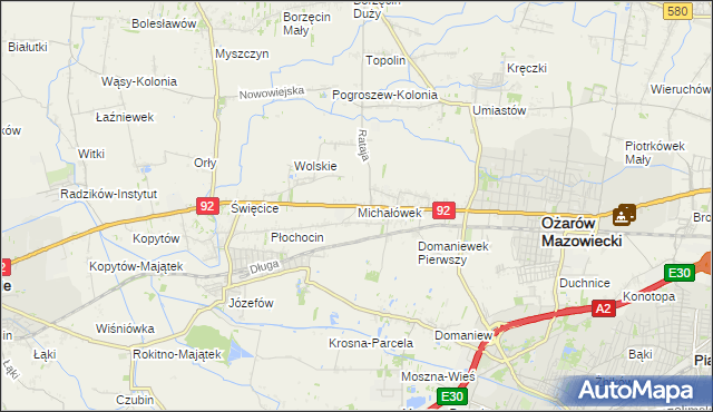 mapa Michałówek gmina Ożarów Mazowiecki, Michałówek gmina Ożarów Mazowiecki na mapie Targeo