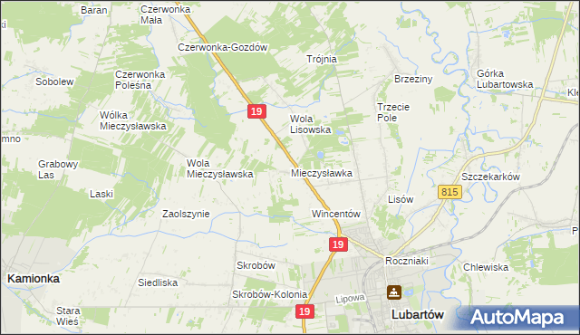 mapa Mieczysławka gmina Lubartów, Mieczysławka gmina Lubartów na mapie Targeo