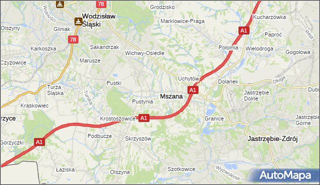 mapa Mszana powiat wodzisławski, Mszana powiat wodzisławski na mapie Targeo