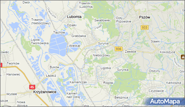 mapa Nieboczowy, Nieboczowy na mapie Targeo