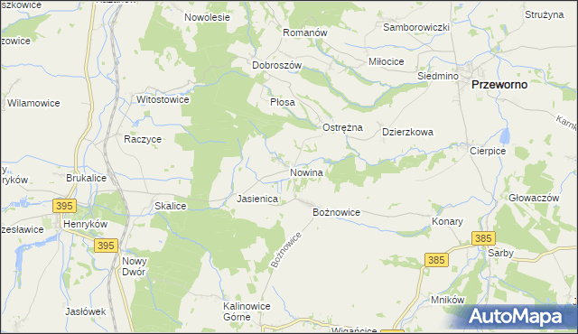 mapa Nowina gmina Ziębice, Nowina gmina Ziębice na mapie Targeo