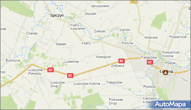 mapa Nowogród gmina Łęczna, Nowogród gmina Łęczna na mapie Targeo